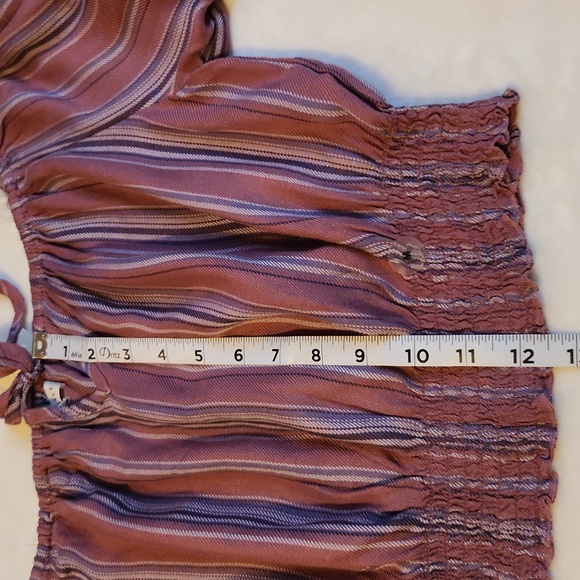 Aeropostale, Off The Shoulder,  Longsleeve, Purple, Striped, Smocked Cropped Top - Picture 7 of 8